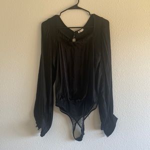 Black Satin Body Suit Blouse